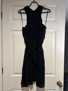 High neck Black Tie-Waist Dress